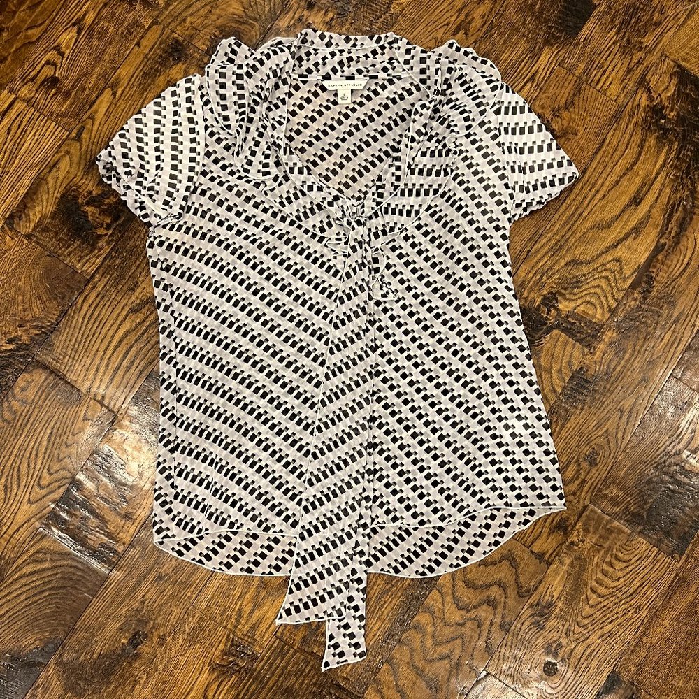 Banana Republic Sheer Black Geometric Shirt